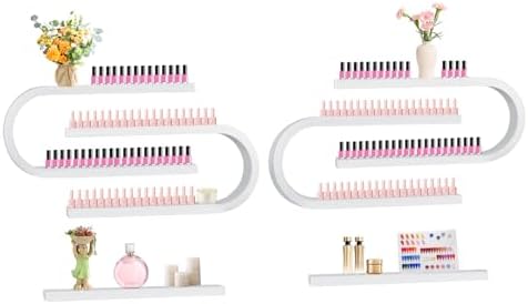 EBANKU 6PCS U Shape Nail Polish Racks Heavy Duty Nail Shelfs for Wall Nail Polish Display Rack Cosmetic Display Cases Nail Polish Organizer Wall Shelf for Home Spa Nail Salon(White) by EBANKU