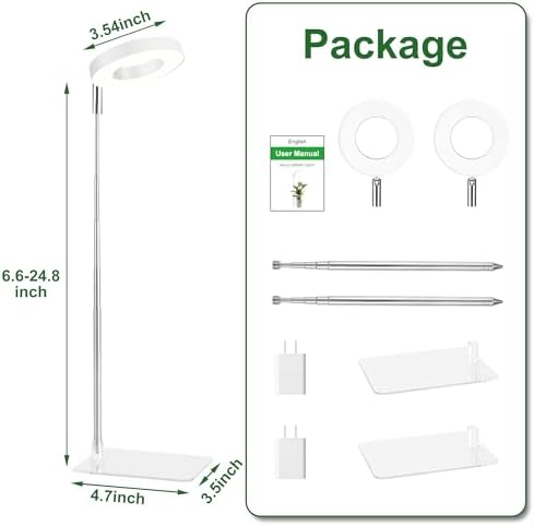 3.54" White Grow Light, Full Spectrum Plant Lights for Indoor Growing with 3/9/12H Timer, 3 Color Modes, 10 Brightness, 6.6"-24.8" Height Adjustable, Small Halo Grow Light with Base, 2 Pack - Image 6