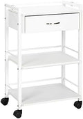 Salon Trolley Cart with Wheels, Wooden Rolling Storage Station, Mobile Utility Cabinet with 1 Drawer 2 Trays, Medical Esthetic Supply for Beauty SPA Massage Tattoo Facials, White by OmySalon
