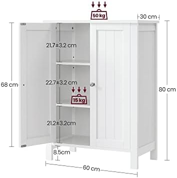 VASAGLE Bathroom Floor Storage Cabinet, Adjustable Shelves, Cloud White - Image 3