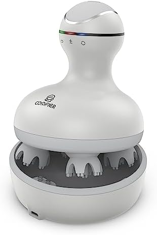 COMFIER Electric Scalp Head Massager with 4 Soft Silicone Massage Heads, Portable Hair Massager for Hair Growth, Relieve Stress, Head Scratcher for Deep Relaxation, Dog Cat Massager, Gray by COMFIER