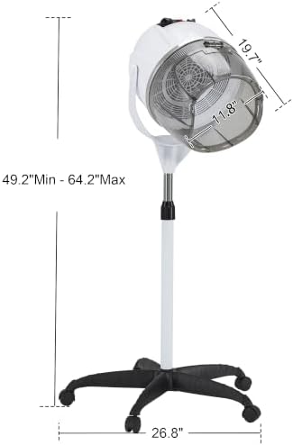 BarberPub 1300W Stand Hooded Hair Dryer, Height Adjustable, White VHD08 - Image 3