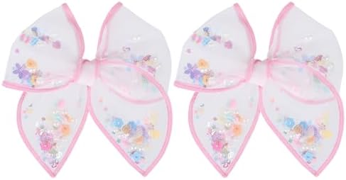 Pink Floral Hair Bow for Girls 4" Flower Mesh Ribbon Fable Bow Hair Clips by Miroksh