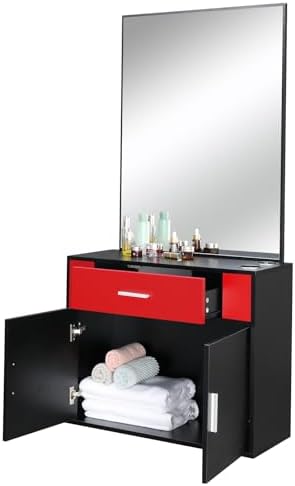 Winado Wall Mount Barber Salon Station with Mirror and Storage Cabinet - Image 4