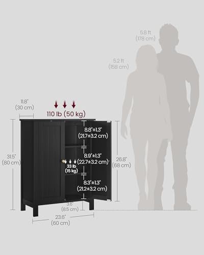 VASAGLE Bathroom Floor Storage Cabinet,2 Adjustable Shelves,Ink Black - Image 3
