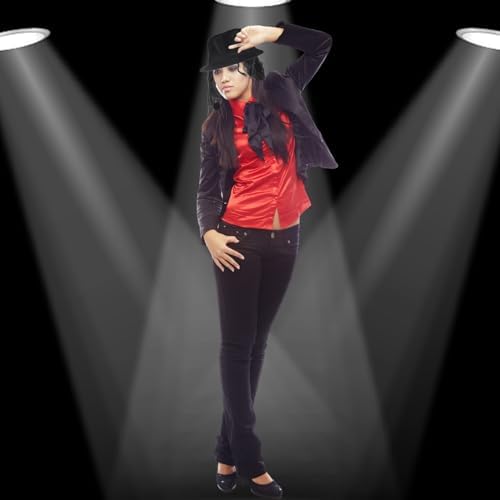 80s Pop Rockstar Dance Costume Accessories,Balck Curly Wig Sequins Gloves Sunglasses Performance Costume Kit - Image 7