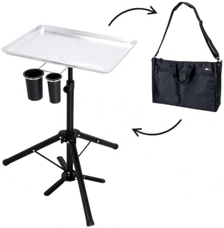 G&BPRO PRO Ready Tray, Portable Barber Tray with Adjustable Tripod Base for Barbers, Hairstylists & Makeup Artists, Professional Salon Tool Organizer with Carry Bag (Silver) by GANDBPRO