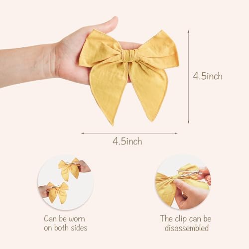 Niceye Big Hair Bows for Girls, Cotton Linen Alligator Clips, 4.5" Bows - Image 2
