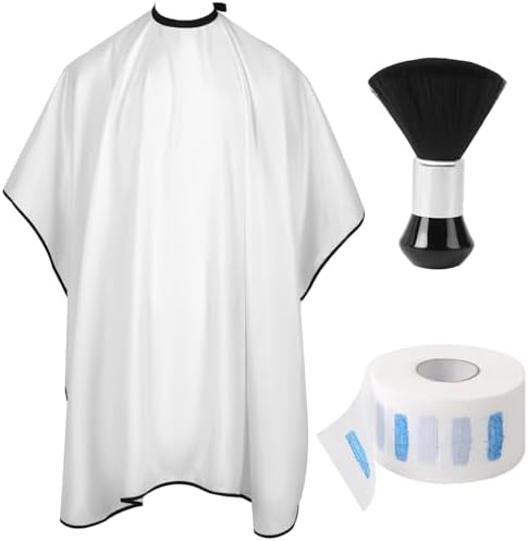 Professional Barber Cape with Neck Brush & Disposable Neck Paper, White by Unknown
