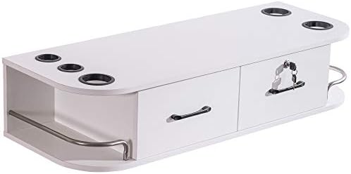 BarberPub Wall Mount Styling Station with Lockable Drawer (White) by BarberPub