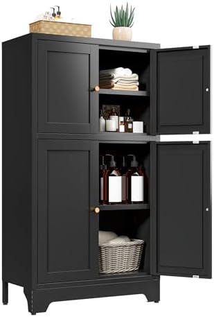 Bevivog Black Metal Locker Cabinet with 4 Doors, Metal Sideboard Cabinet Coffee Bar Storage Accent Cabinets for Home Office, Kitchen Living Room, Hallway, Entryway by BevivogStylishCabinetsOrganizeYourSpace