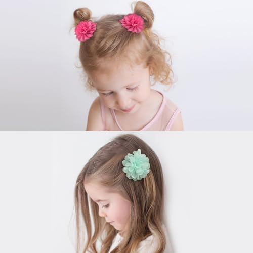 DED 24PCS 2.7" Chiffon Flower Hair Bows Clips for Girls Infants Toddlers - Image 5