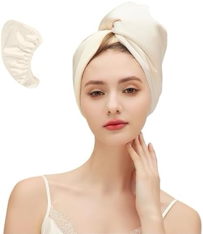 Satin Microfiber Hair Towel Wrap for Quick Drying & Anti-Frizz - Super Absorbent, Hair Turbans for Wet Hair, Ideal for Long, Short, Curly Hair (Ivory) by SereLune