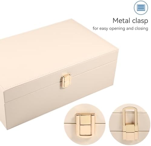 LANDICI Jewelry Box Organizer for Men Women, 2 Layer 4 Slot Watch Storage Case with Removable Tray, PU Leather Large Jewellery Holder Display for Watches Sunglasses Rings Earrings Necklace, Apricot - Image 5