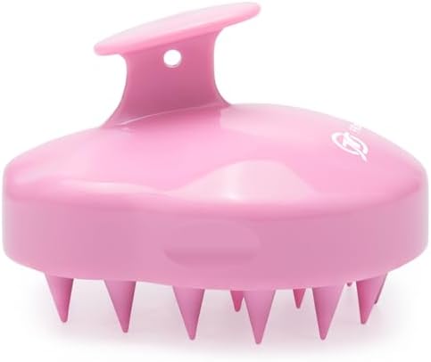 FREATECH Massager Shampoo Brush with Soft Silicone Bristles for Scalp Care, Shower Hair Scalp Scrubber Exfoliator for Dandruff Removal and Hair Growth, Wet & Dry for Men, Women and Kids, Pink by FREATECH
