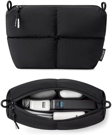 Comfyable Puffy Electronics Organizer Travel Case, Cute Tech Pouch for Women Men, Cable Storage Bag for Charger, Phone, Power Bank, Cord, Compact Tech Accessories Pouch, Black by Comfyable