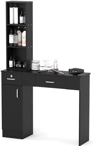 Modern Compact Salon Station No Mirror, Locking Beauty Spa Styling Station for Hair Stylist with Ample Storage - Ideal for Home Salon, Bedroom, Bathroom, Hairdresser by Waktavel