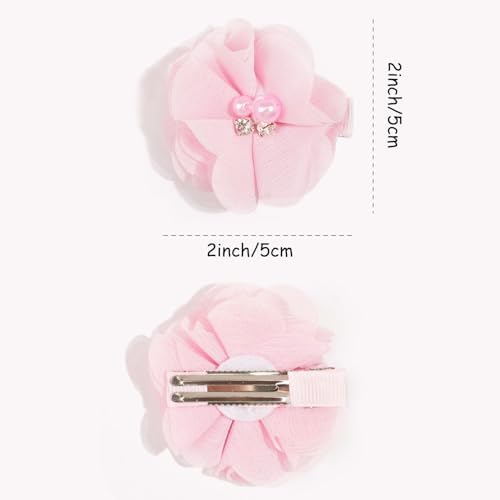DED 30PCS 2" Chiffon Flower Hair Bows Clips with Rhinestone Pearl for Kids - Image 2