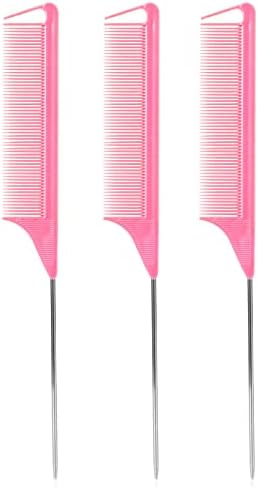 Rat Tail Combs Set - 3 Pack Long Steel Pin Combs for Hair Stylists, Parting and Teasing, Great for All Hair Types (Pink) - Image 4