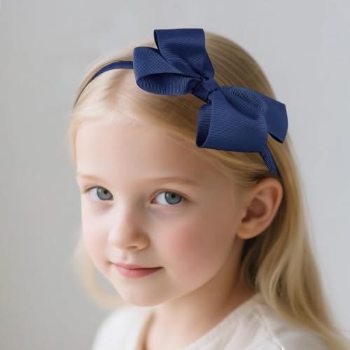 baotongle 11pcs Navy Blue School Hair Accessories Set Uniform Hair Bow Headband Clips Hair Ties Curly Bows for Little Toddler School Girls(Navy Blue) - Image 4