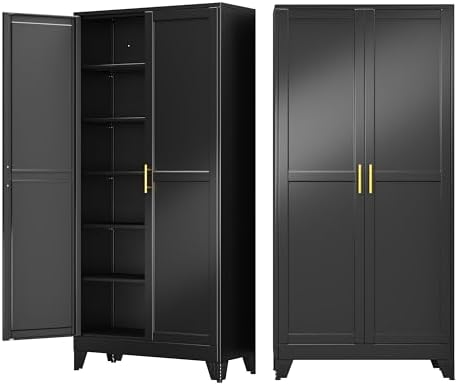 75" Metal Garage Storage Cabinet with 2 Doors and 5 Adjustable Shelves,Metal Storage Cabinets,Steel Tool Cabinets for Home,Office,Garage,Warehouse (Black, 75''H x 36''W x 18''D) by AUEYTVR