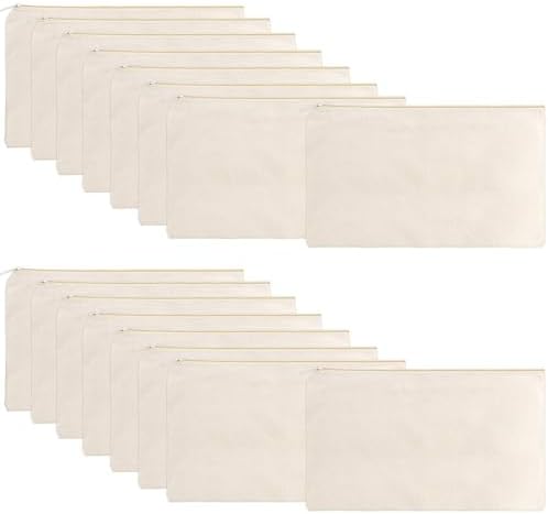 meekoo 16 Pcs Blank Canvas Zipper Pouch Pencil Bag Bulk, S, Beige by meekoo