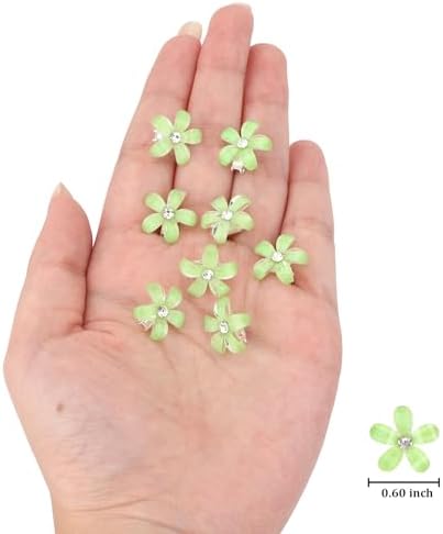 YISSION Bright Green Mini Flower Hair Clips for Women & Girls, 20Pcs Glitter Floral Hair Barrettes with Crystal, Vibrant Hair Accessories for Wedding Prom Party Daily Hairstyling - Image 6