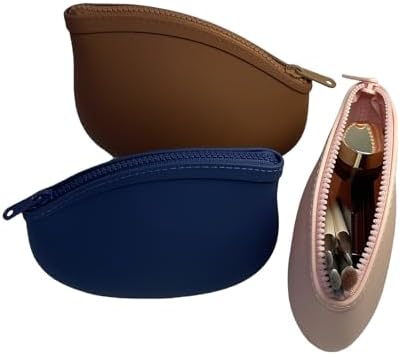 Small Makeup Bag Premium Silicone Purse Bag Multifunctional Essential Bag Zipper Pouch Water and Heat Resistant (Blue) - Image 3