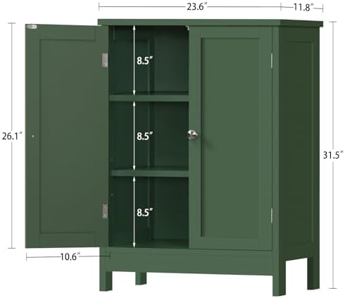 Iwell Bathroom Cabinet, Bathroom Storage Cabinet with 2 Doors & 3 Shelves, 3 Heights Available, for Living Room, Entryway, Home Office, Green - Image 3