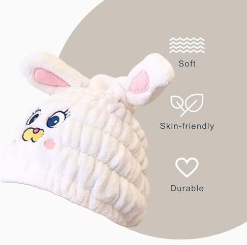 Microfiber Hair Towel Wrap for Kids, Bunny Toddler Quick Drying Cap - Image 4