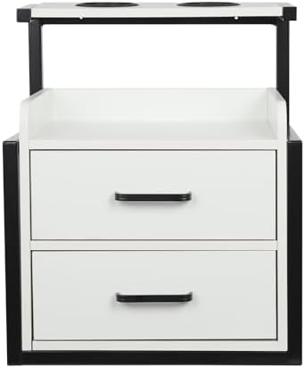 Wall Mount Styling Station,Salon Storage Station Cabinet with Drawers,Beauty Barber Salon Storage Organizer 2 Hair Dryer Holders for Hair Stylist,Barber Shop,Home (White,Black) - Image 7