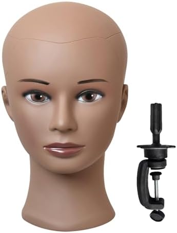 YANTAISIYU Bald Female Mannequin Head Professional Cosmetology Training Head for Wig Making and Display with Clamp Stand (Dark Brown) by YANTAISIYU