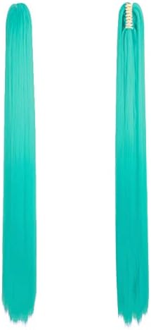 MapofBeauty 2 Clip On Ponytails Straight Cosplay Costume Wig, Mixed Cyan - Image 7