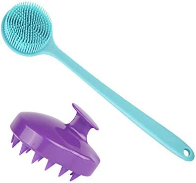 Silicone Body Scrubber & Scalp Massager, Long Handle Shower Brush, Exfoliating Scrubber for Men, Women & Kids by CINLITEK