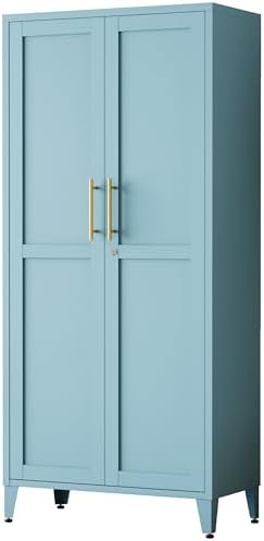 Metal Storage Cabinet with Lock,Blue Steel Tool Cabinet with 3 Adjustable Shelves,61 Tall Freestanding Heavy Duty Garage Locker for Home Office Kitchen 61" H X 27.6" W X 13.8" D by HOME