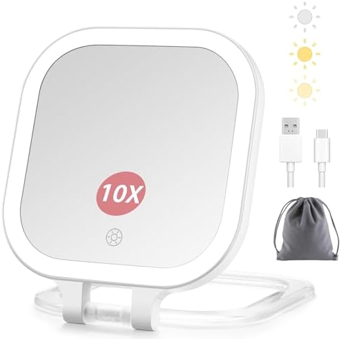 Travel Makeup Mirror with Lights & 1X/10X Magnifying Vanity Mirror 7" by DESCHEN