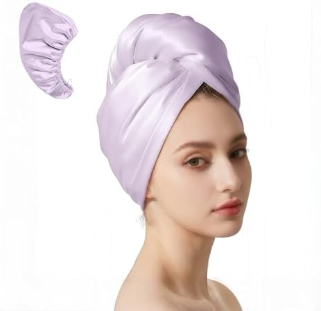 Satin Microfiber Hair Towel Wrap for Quick Drying & Anti-Frizz - Super Absorbent, Hair Turbans for Wet Hair, Ideal for Long, Short, Curly Hair (Light Purple) by SereLune