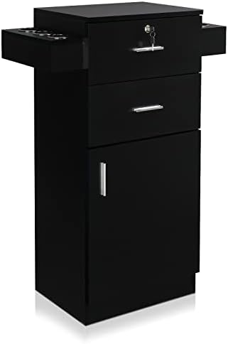OmySalon Salon Stations for Hair Stylist, Beauty Salon Storage Cabinet, Hair Styling Equipement Set with a Large Storage Cabinet, 2 Drawers and 6 Hair Dryer Holders, Black by OmySalon