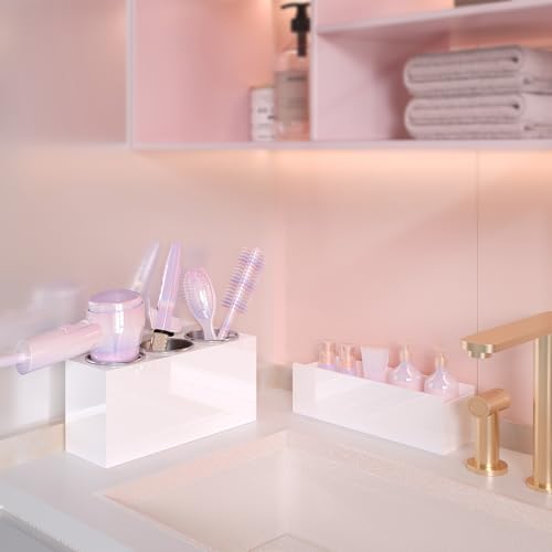 Glossy White Countertop Detachable Hair Tool Organizer for Vanity - Image 3