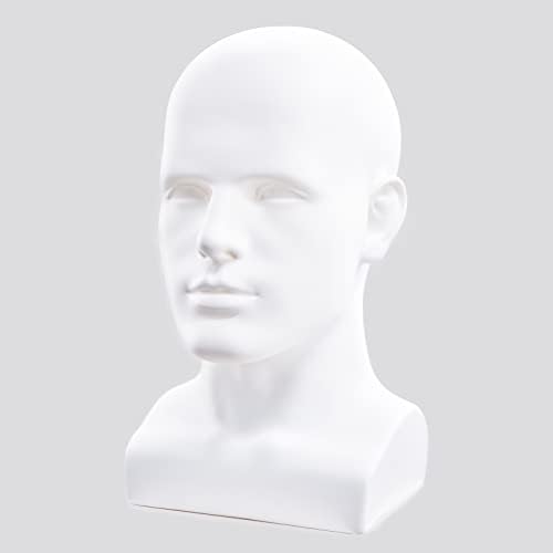 FanLin Male Mannequin Head Professional Manikin Head for Display Wigs Hats Headphone Mask Sunglasses Jewelry and Scravat Display Stand (Matte white) - Image 4