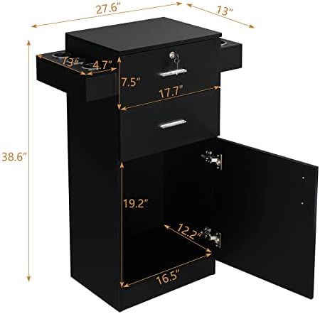 OmySalon Salon Stations for Hair Stylist, Beauty Salon Storage Cabinet, Hair Styling Equipement Set with a Large Storage Cabinet, 2 Drawers and 6 Hair Dryer Holders, Black - Image 3