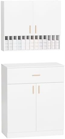 Salon Staion Hair Color Bar Organizers, Hair Color Rack, Barber Station Cabinet with Drawers & Adjustable Shelves, Wall Mounted Tube Storage Station for Salon Display, White by OmySalon