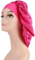 2 Pcs Extra Large Size Women Satin Bonnet Sleep Cap Silk Feeling Shower Cap Hair Scarf Wrap (Black Burgundy Hot Pink) (Hot Pink) by AllMatchWigs