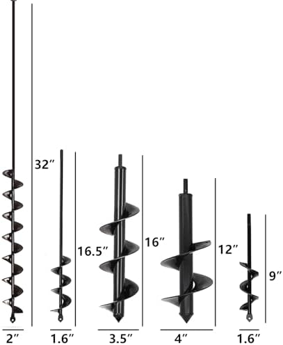 TCBWFY Garden Auger Drill Bit for Planting,Spiral Hole Drill Earth Post Umbrella Bulb Planter Auger for 3/8" Hex Drive 1.6"x9",1.6"x16.5",3.5"x16",4"x12",2"x32" - Image 2