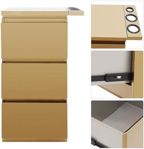 3-Drawer Barber Storage Cabinet - 201 Stainless Steel Hairdressing Tool Organizer with Hair Dryer Holder (17.9x11.8x32.7in) for Salon/Bathroom/Home (Gold) - Image 4