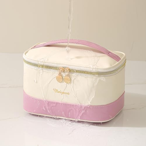 Two-tone Travel Makeup Bag, Watrproof Toiletry Organizer, Beige Purple - Image 3