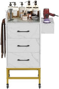Salon Storage Trolley Cart with Glass Top, Rolling Barber Station (White) by Oakvera
