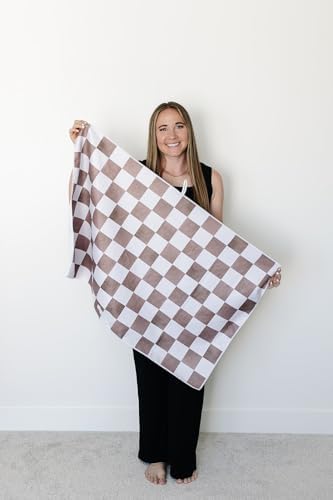 New Microfiber Hair Towel Collection – Mocha Check Quick Dry Hair Towel Wrap for Women – Anti-Frizz Microfiber Hair Turban for Long, Curly & Thick Hair with Large Loop Closure - Image 2