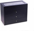 Bey-Berk Stanley 48 Slot Watch Box (Black), Matte Wood Watch Storage Chest with Glass Top, 3 Drawers & Velour-Lined Cushions by Bey-Berk