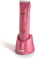 OLOV Electric Body Hair Trimmer - Groin Trimmer for Men - Bikini Trimmer Women - Wet/Dry Shaver Groomer, Replaceable Ceramic Blade Heads, USB Recharge Dock, Waterproof Hygiene Razor, Red by OLOV